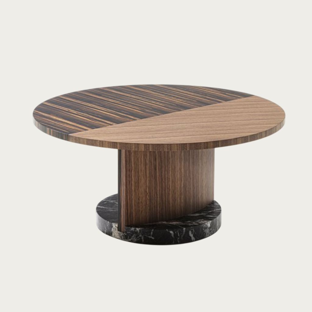 Table basse Leaf Porada en noyer massif – Maison Pruilh Bordeaux.