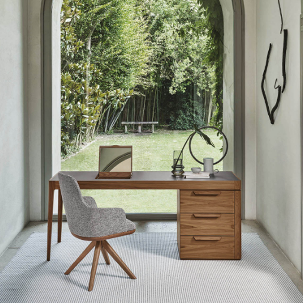 Bureau Afrodite Porada bois massif et cuir/marbre/verre – Maison Pruilh Bordeaux
