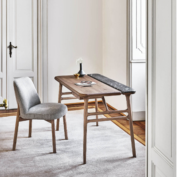 Bureau Aksel Porada bois noyer et marbre/cuir – Maison Pruilh Bordeaux