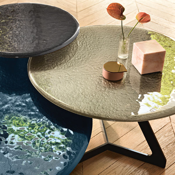 Table basse Lakes Fiam verre et métal design – Maison Pruilh Bordeaux